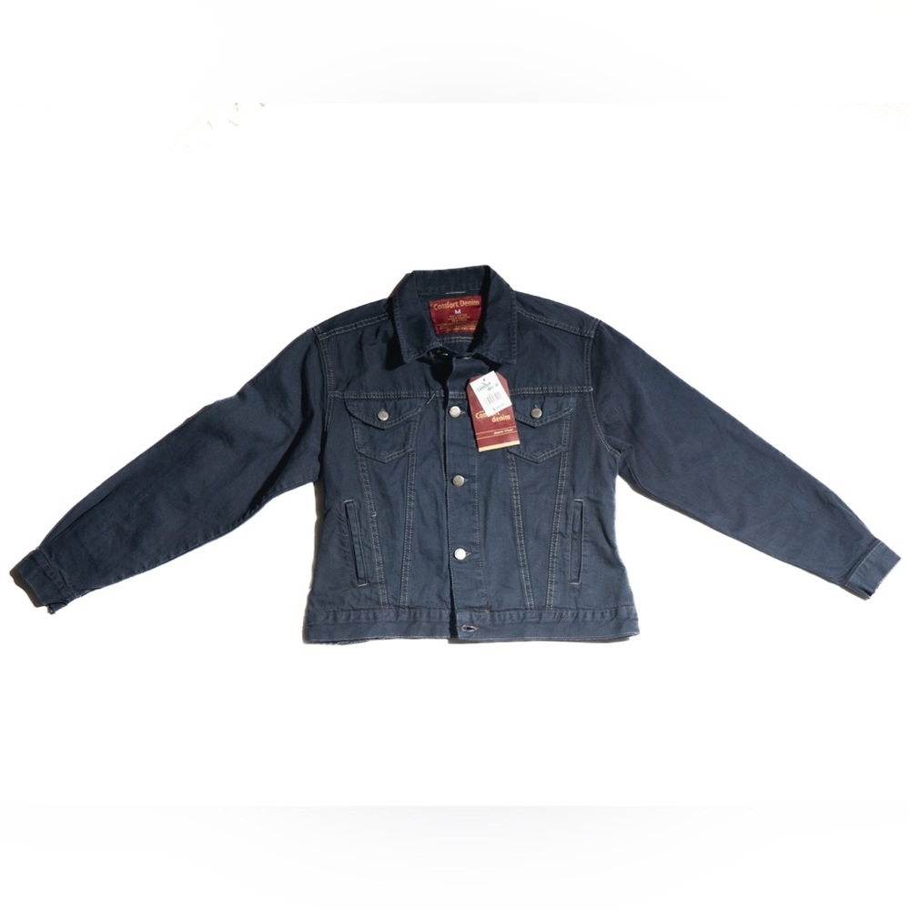 Mens Denim Jacket - Slightly Distressed at Wrist in Sleeve - Navy - Medium